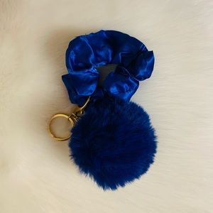 Blue Pom Pom keychain with Blue Scrunchie